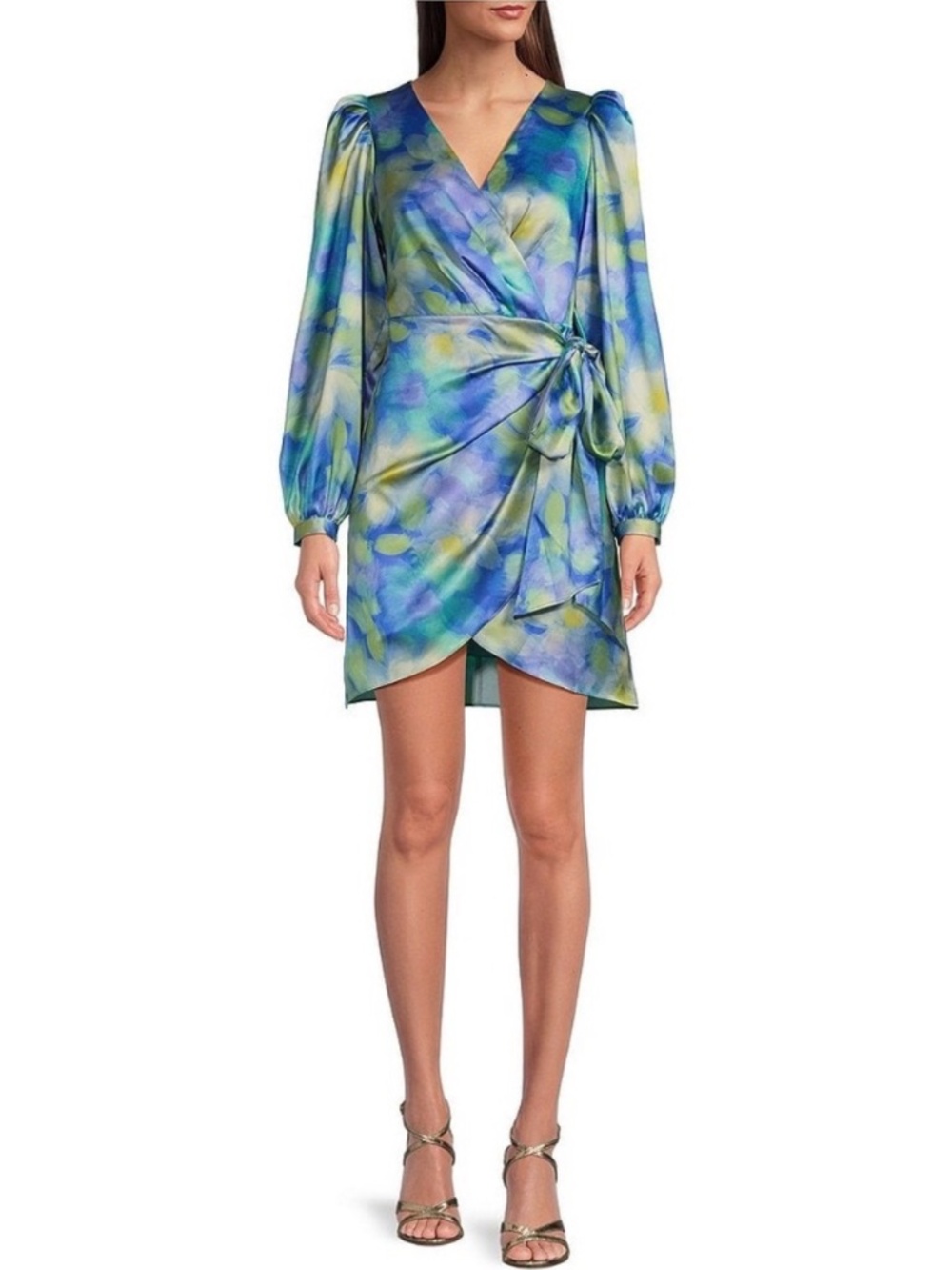 NWT Belle by Badgley Mischka Lola Satin Jacquard Wrap Dress Sz 6